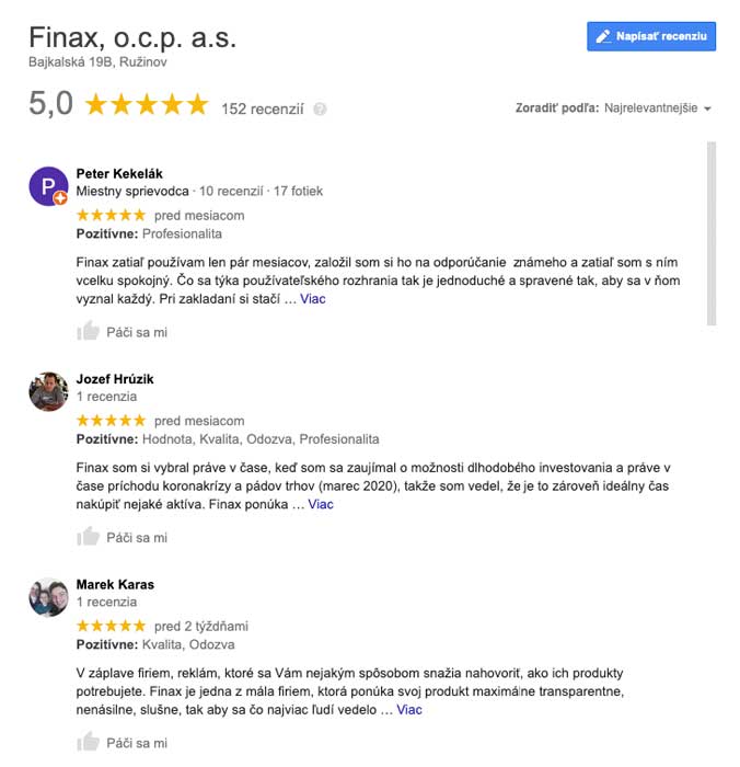 finax google recenzie
