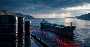 Ropné barely a tanker v Hormuzskom prielive s klesajúcim trhovým grafom