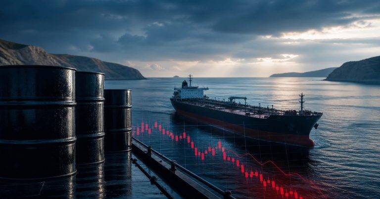Ropné barely a tanker v Hormuzskom prielive s klesajúcim trhovým grafom